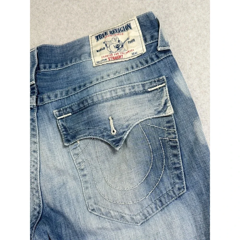 True Religion World Tour Section Straight Jeans Men's 36x32 Distressed Patched